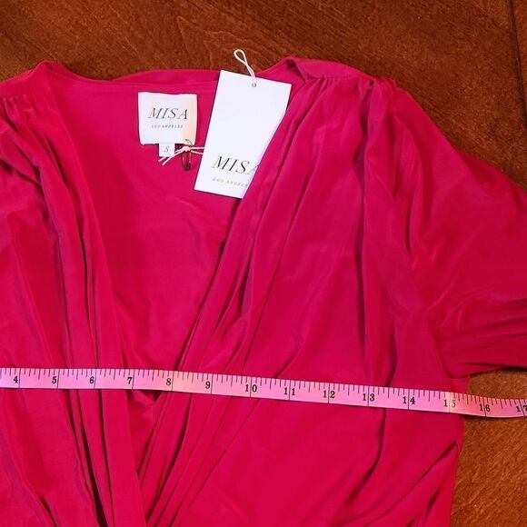 Misa Los Angeles Long Sleeve High Low Cocktail Holiday Formal Party Dress, Red - Picture 5 of 14